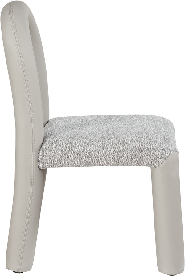 Meridian Furniture Amari Sculptural Open Back Dining Chair with Iron Frame and Plush Upholstery for Modern Taupe Vegan Leather & Boucle Fabric 11065Taupe-C