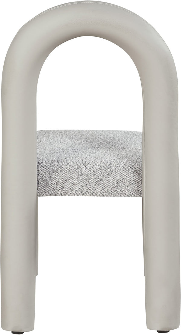 Meridian Furniture Amari Sculptural Open Back Dining Chair with Iron Frame and Plush Upholstery for Modern Taupe Vegan Leather & Boucle Fabric 11065Taupe-C