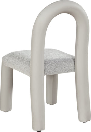 Meridian Furniture Amari Sculptural Open Back Dining Chair with Iron Frame and Plush Upholstery for Modern Taupe Vegan Leather & Boucle Fabric 11065Taupe-C