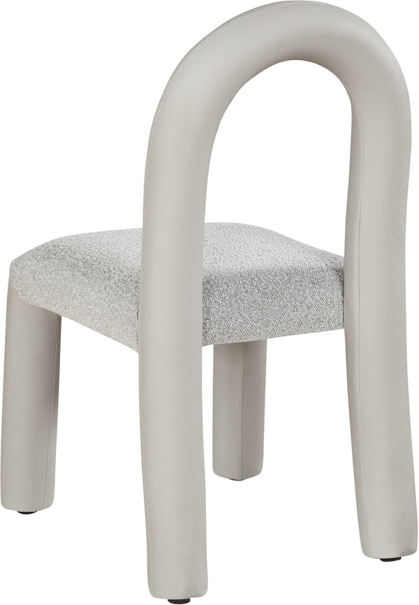 Meridian Furniture Amari Sculptural Open Back Dining Chair with Iron Frame and Plush Upholstery for Modern Taupe Vegan Leather & Boucle Fabric 11065Taupe-C