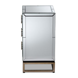 Baxton Studio Baxton Studio Laken Luxe Mirrored End Table with Antique Bronze Base - Glam Storage for Living Room RXF-2222-ET