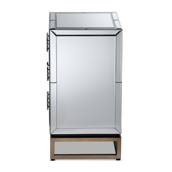 Baxton Studio Baxton Studio Laken Luxe Mirrored End Table with Antique Bronze Base - Glam Storage for Living Room RXF-2222-ET