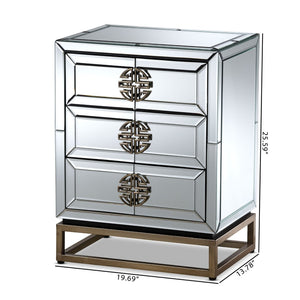 Baxton Studio Baxton Studio Laken Luxe Mirrored End Table with Antique Bronze Base - Glam Storage for Living Room RXF-2222-ET