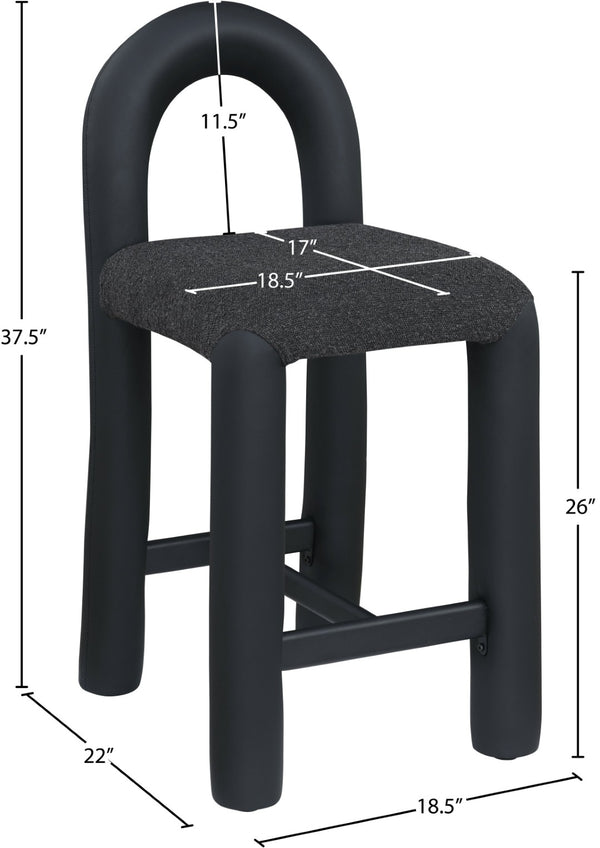 Meridian Furniture Amari Sculptural Open Back Upholstered Counter Stool for Stylish Kitchen Island Seating Black Vegan Leather & Boucle Fabric 11066Black-C