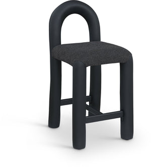 Meridian Furniture Amari Sculptural Open Back Upholstered Counter Stool for Stylish Kitchen Island Seating Black Vegan Leather & Boucle Fabric 11066Black-C