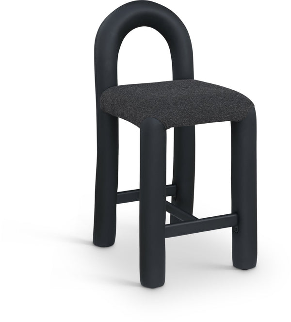 Meridian Furniture Amari Sculptural Open Back Upholstered Counter Stool for Stylish Kitchen Island Seating Black Vegan Leather & Boucle Fabric 11066Black-C