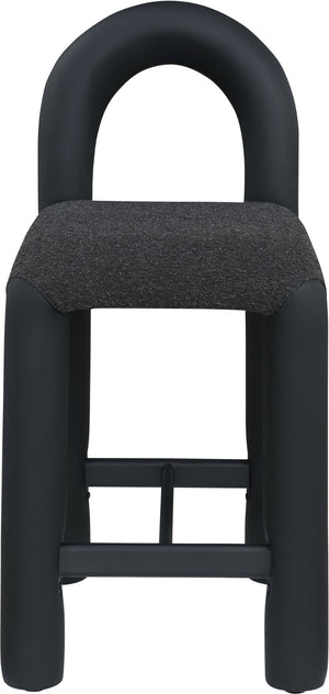 Meridian Furniture Amari Sculptural Open Back Upholstered Counter Stool for Stylish Kitchen Island Seating Black Vegan Leather & Boucle Fabric 11066Black-C