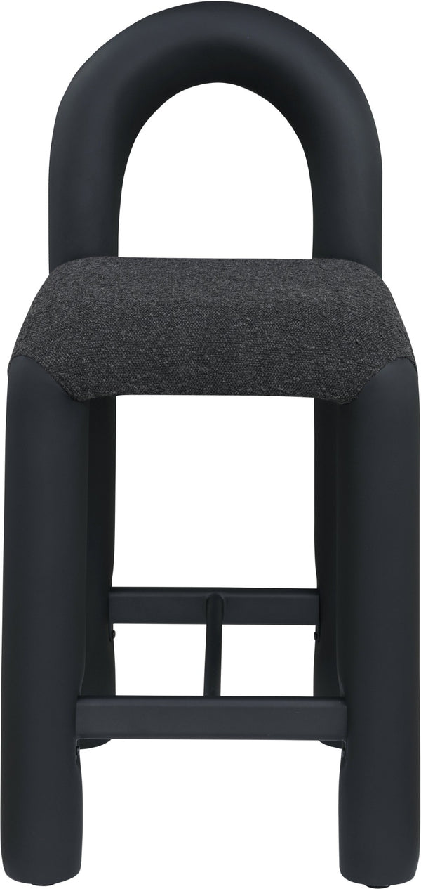 Meridian Furniture Amari Sculptural Open Back Upholstered Counter Stool for Stylish Kitchen Island Seating Black Vegan Leather & Boucle Fabric 11066Black-C