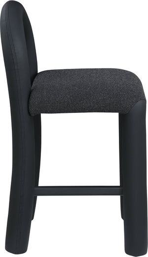 Meridian Furniture Amari Sculptural Open Back Upholstered Counter Stool for Stylish Kitchen Island Seating Black Vegan Leather & Boucle Fabric 11066Black-C