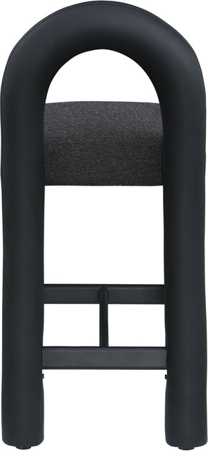 Meridian Furniture Amari Sculptural Open Back Upholstered Counter Stool for Stylish Kitchen Island Seating Black Vegan Leather & Boucle Fabric 11066Black-C