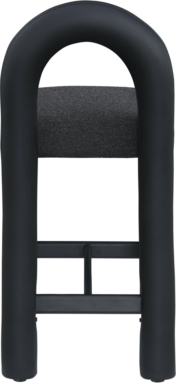 Meridian Furniture Amari Sculptural Open Back Upholstered Counter Stool for Stylish Kitchen Island Seating Black Vegan Leather & Boucle Fabric 11066Black-C