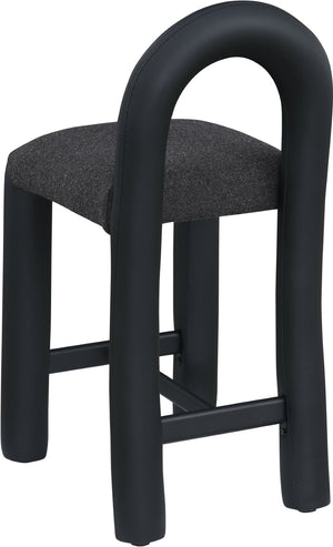 Meridian Furniture Amari Sculptural Open Back Upholstered Counter Stool for Stylish Kitchen Island Seating Black Vegan Leather & Boucle Fabric 11066Black-C