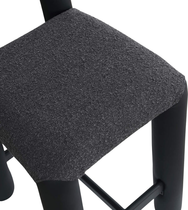 Meridian Furniture Amari Sculptural Open Back Upholstered Counter Stool for Stylish Kitchen Island Seating Black Vegan Leather & Boucle Fabric 11066Black-C