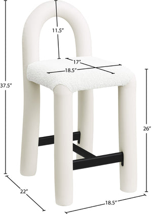 Meridian Furniture Amari Sculptural Open Back Upholstered Counter Stool for Stylish Kitchen Island Seating Cream Vegan Leather & Boucle Fabric 11066Cream-C