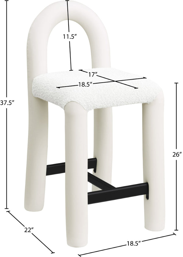 Meridian Furniture Amari Sculptural Open Back Upholstered Counter Stool for Stylish Kitchen Island Seating Cream Vegan Leather & Boucle Fabric 11066Cream-C