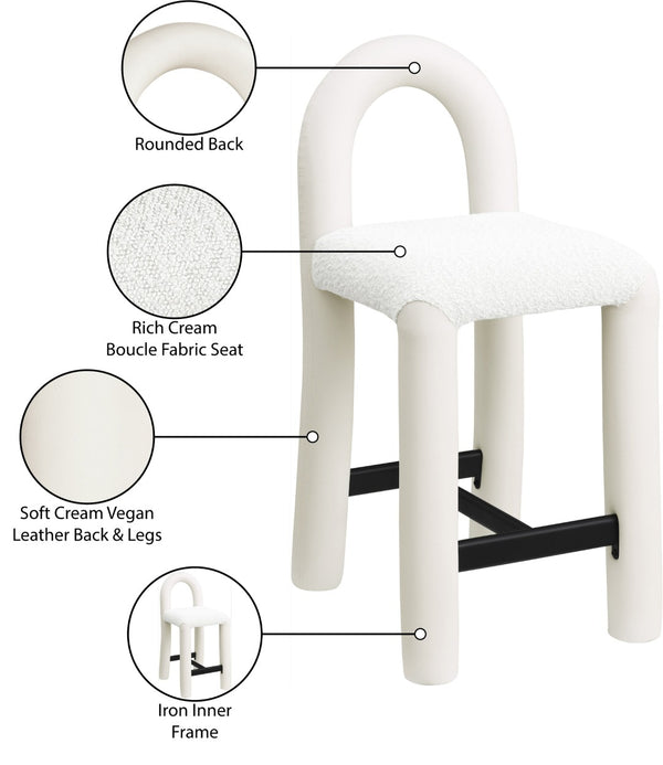 Meridian Furniture Amari Sculptural Open Back Upholstered Counter Stool for Stylish Kitchen Island Seating Cream Vegan Leather & Boucle Fabric 11066Cream-C