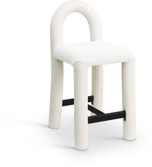 Meridian Furniture Amari Sculptural Open Back Upholstered Counter Stool for Stylish Kitchen Island Seating Cream Vegan Leather & Boucle Fabric 11066Cream-C