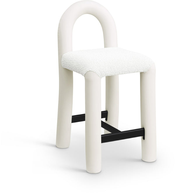 Meridian Furniture Amari Sculptural Open Back Upholstered Counter Stool for Stylish Kitchen Island Seating Cream Vegan Leather & Boucle Fabric 11066Cream-C