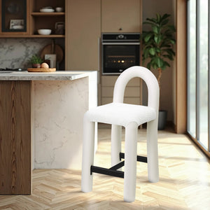 Meridian Furniture Amari Sculptural Open Back Upholstered Counter Stool for Stylish Kitchen Island Seating Cream Vegan Leather & Boucle Fabric 11066Cream-C