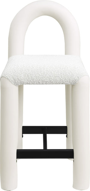 Meridian Furniture Amari Sculptural Open Back Upholstered Counter Stool for Stylish Kitchen Island Seating Cream Vegan Leather & Boucle Fabric 11066Cream-C