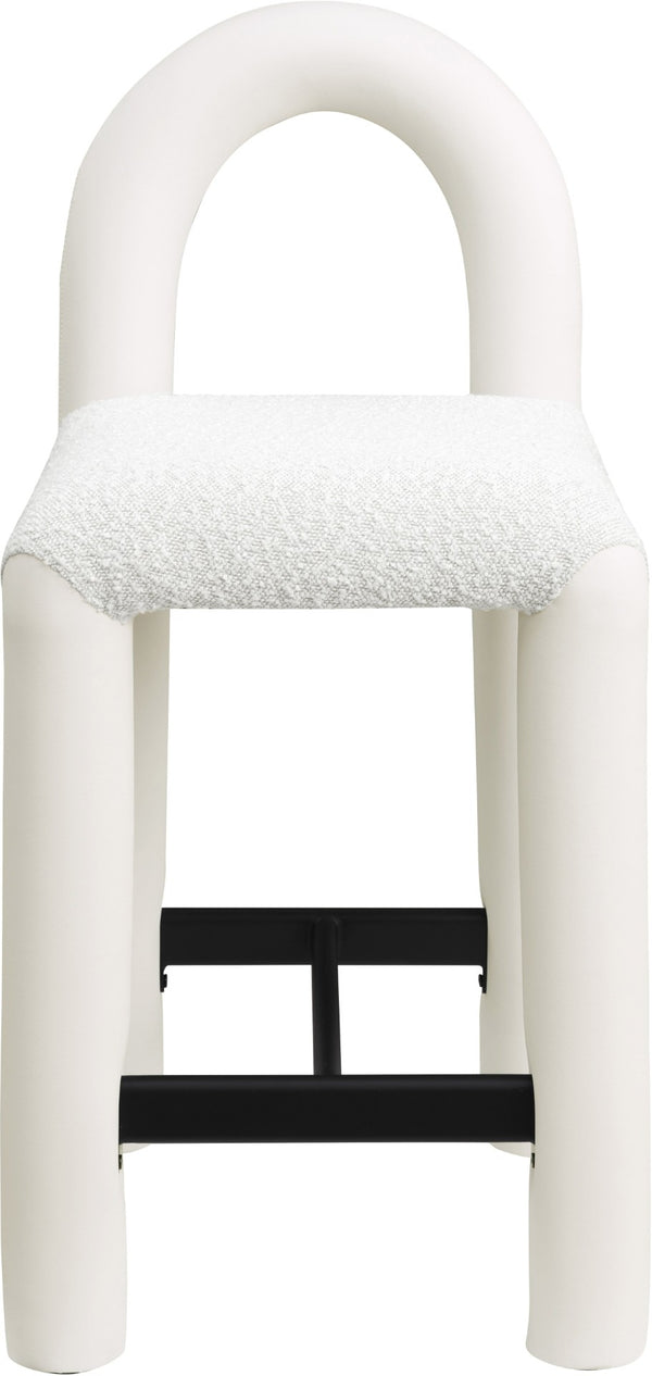 Meridian Furniture Amari Sculptural Open Back Upholstered Counter Stool for Stylish Kitchen Island Seating Cream Vegan Leather & Boucle Fabric 11066Cream-C