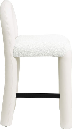 Meridian Furniture Amari Sculptural Open Back Upholstered Counter Stool for Stylish Kitchen Island Seating Cream Vegan Leather & Boucle Fabric 11066Cream-C