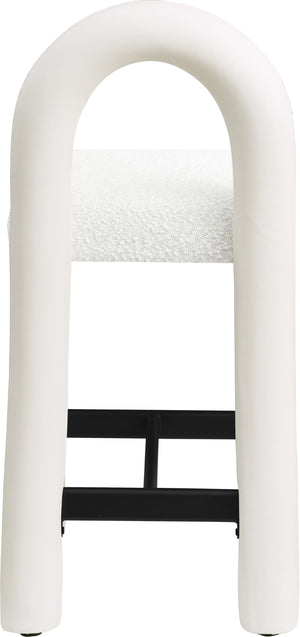 Meridian Furniture Amari Sculptural Open Back Upholstered Counter Stool for Stylish Kitchen Island Seating Cream Vegan Leather & Boucle Fabric 11066Cream-C