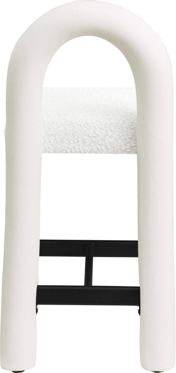 Meridian Furniture Amari Sculptural Open Back Upholstered Counter Stool for Stylish Kitchen Island Seating Cream Vegan Leather & Boucle Fabric 11066Cream-C