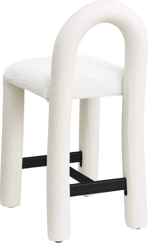 Meridian Furniture Amari Sculptural Open Back Upholstered Counter Stool for Stylish Kitchen Island Seating Cream Vegan Leather & Boucle Fabric 11066Cream-C