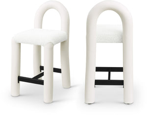 Meridian Furniture Amari Sculptural Open Back Upholstered Counter Stool for Stylish Kitchen Island Seating Cream Vegan Leather & Boucle Fabric 11066Cream-C