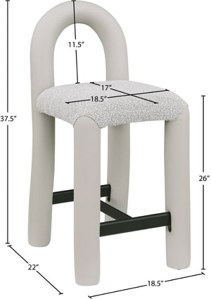 Meridian Furniture Amari Sculptural Open Back Upholstered Counter Stool for Stylish Kitchen Island Seating Taupe Vegan Leather & Boucle Fabric 11066Taupe-C