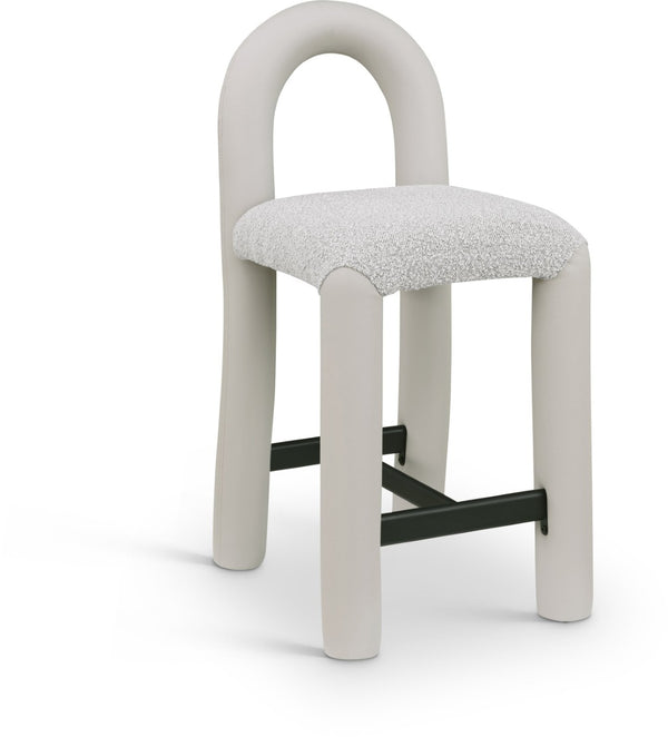 Meridian Furniture Amari Sculptural Open Back Upholstered Counter Stool for Stylish Kitchen Island Seating Taupe Vegan Leather & Boucle Fabric 11066Taupe-C