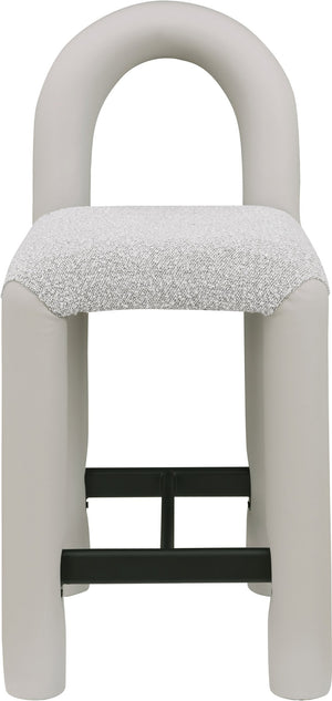 Meridian Furniture Amari Sculptural Open Back Upholstered Counter Stool for Stylish Kitchen Island Seating Taupe Vegan Leather & Boucle Fabric 11066Taupe-C