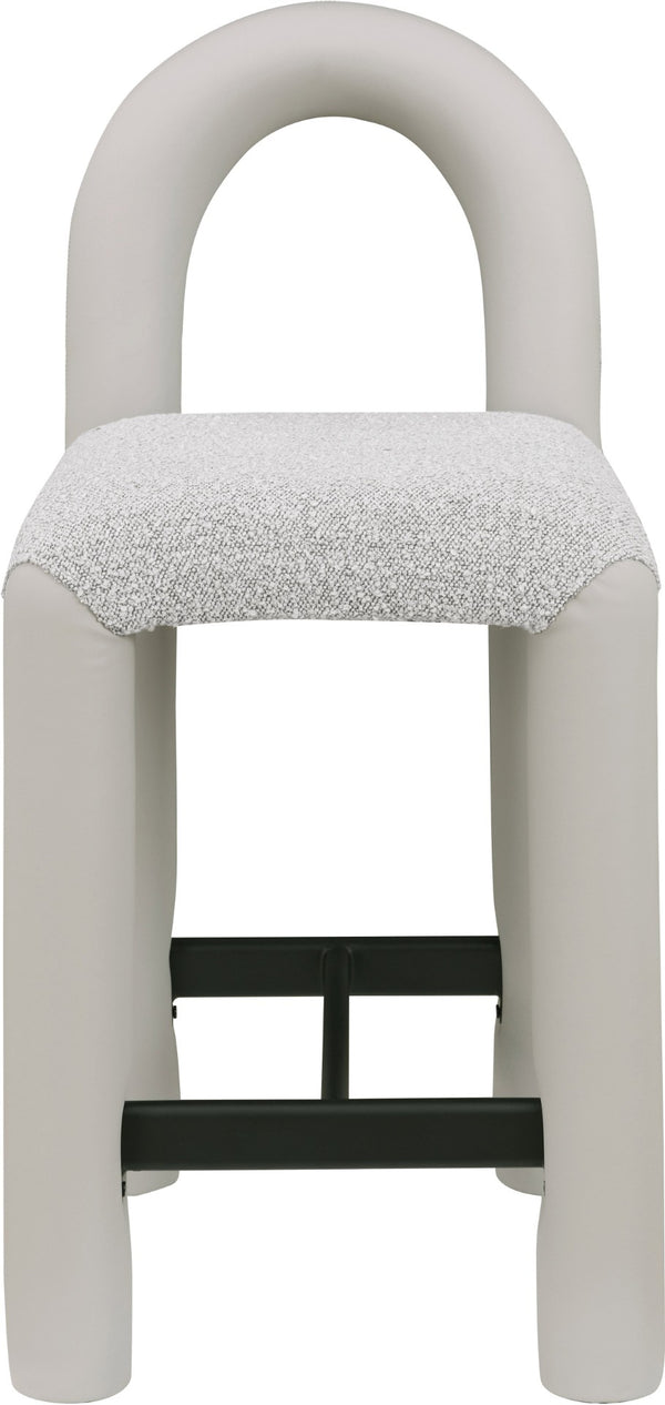Meridian Furniture Amari Sculptural Open Back Upholstered Counter Stool for Stylish Kitchen Island Seating Taupe Vegan Leather & Boucle Fabric 11066Taupe-C