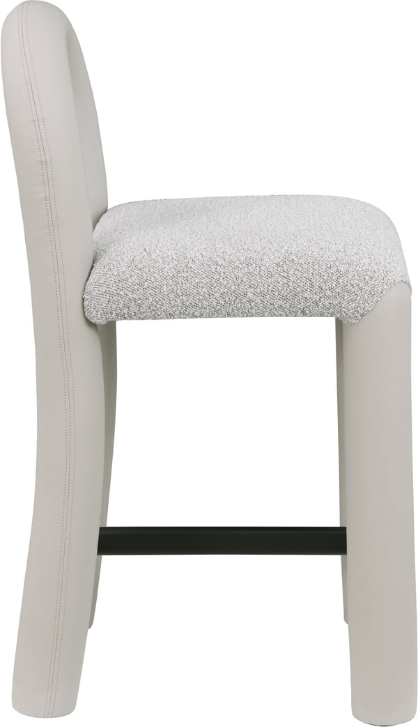 Meridian Furniture Amari Sculptural Open Back Upholstered Counter Stool for Stylish Kitchen Island Seating Taupe Vegan Leather & Boucle Fabric 11066Taupe-C