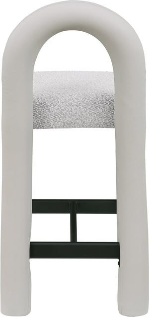 Meridian Furniture Amari Sculptural Open Back Upholstered Counter Stool for Stylish Kitchen Island Seating Taupe Vegan Leather & Boucle Fabric 11066Taupe-C