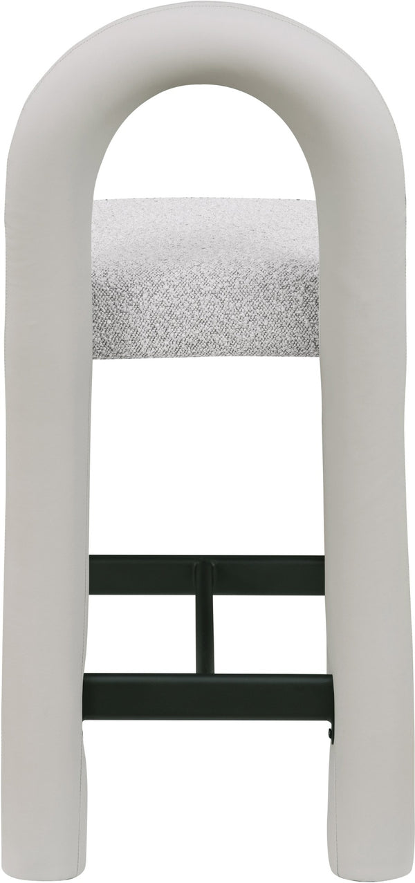 Meridian Furniture Amari Sculptural Open Back Upholstered Counter Stool for Stylish Kitchen Island Seating Taupe Vegan Leather & Boucle Fabric 11066Taupe-C