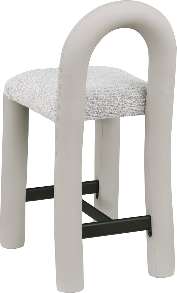 Meridian Furniture Amari Sculptural Open Back Upholstered Counter Stool for Stylish Kitchen Island Seating Taupe Vegan Leather & Boucle Fabric 11066Taupe-C
