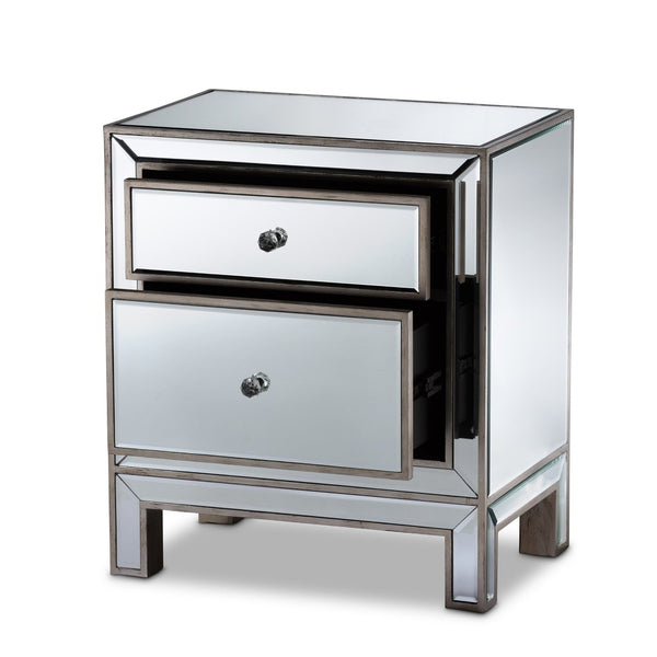 Baxton Studio Baxton Studio Fadri Luxe Mirrored End Table with 2 Drawers - Glamorous Storage for Any Space RXF-2393-ET