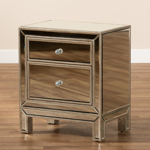 Baxton Studio Baxton Studio Fadri Luxe Mirrored End Table with 2 Drawers - Glamorous Storage for Any Space RXF-2393-ET