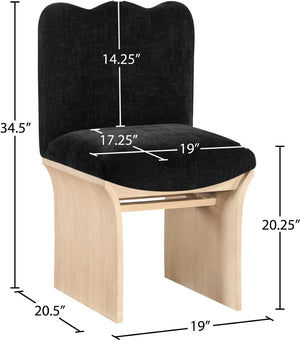 Meridian Furniture Shaw Art Deco Chenille Upholstered Dining Chair with Sculptural Oak Veneer Base for Any Room Black 11067 11067Black-C