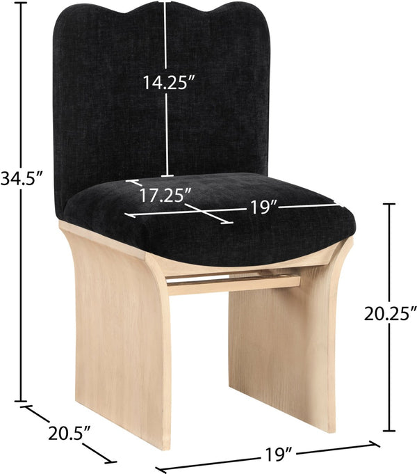 Meridian Furniture Shaw Art Deco Chenille Upholstered Dining Chair with Sculptural Oak Veneer Base for Any Room Black 11067 11067Black-C