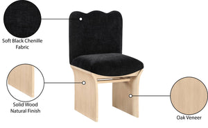 Meridian Furniture Shaw Art Deco Chenille Upholstered Dining Chair with Sculptural Oak Veneer Base for Any Room Black 11067 11067Black-C