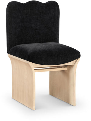 Meridian Furniture Shaw Art Deco Chenille Upholstered Dining Chair with Sculptural Oak Veneer Base for Any Room Black 11067 11067Black-C