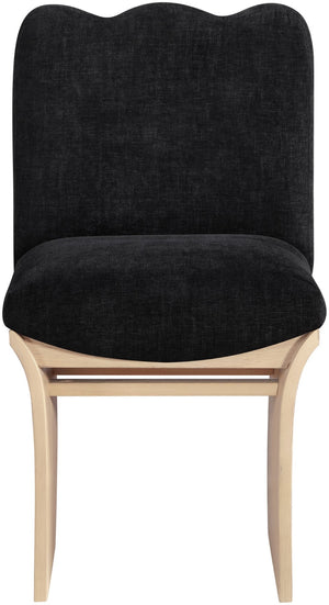 Meridian Furniture Shaw Art Deco Chenille Upholstered Dining Chair with Sculptural Oak Veneer Base for Any Room Black 11067 11067Black-C