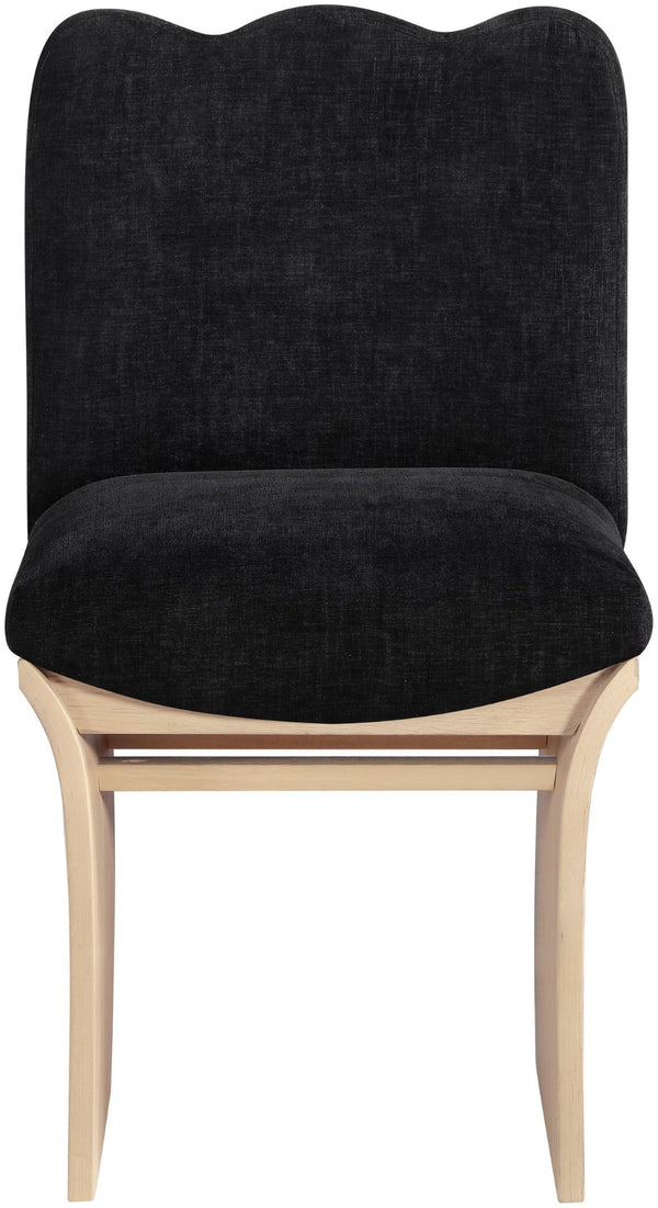 Meridian Furniture Shaw Art Deco Chenille Upholstered Dining Chair with Sculptural Oak Veneer Base for Any Room Black 11067 11067Black-C