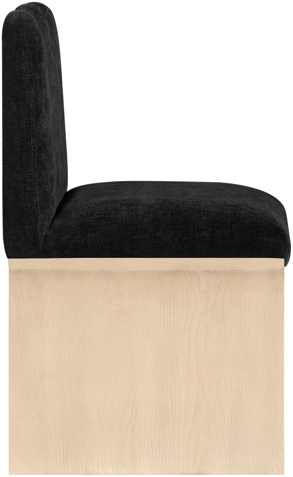 Meridian Furniture Shaw Art Deco Chenille Upholstered Dining Chair with Sculptural Oak Veneer Base for Any Room Black 11067 11067Black-C
