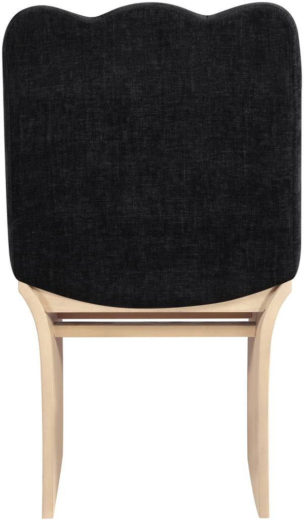 Meridian Furniture Shaw Art Deco Chenille Upholstered Dining Chair with Sculptural Oak Veneer Base for Any Room Black 11067 11067Black-C