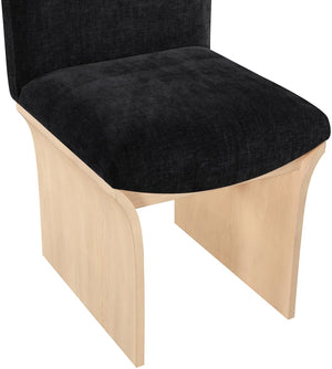 Meridian Furniture Shaw Art Deco Chenille Upholstered Dining Chair with Sculptural Oak Veneer Base for Any Room Black 11067 11067Black-C