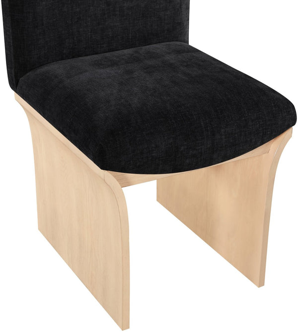 Meridian Furniture Shaw Art Deco Chenille Upholstered Dining Chair with Sculptural Oak Veneer Base for Any Room Black 11067 11067Black-C